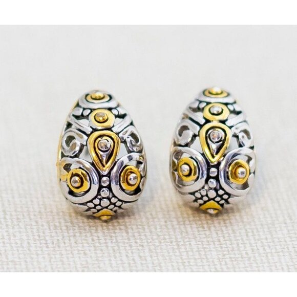 Vintage Intricate Metal Eggs Stud Earrings by Avon - A14 - Picture 2 of 3